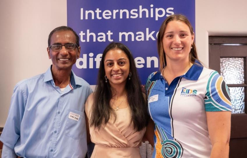 Pictured: Ms. Jessica Daw (Project Coordinator, Australia) (R) with Ms. Danielle Dias (Program Assistant, Australia) (M) and her father Mr. Stan Dias (L) at the McCusker Centre for Citizenship Outstanding Intern Award.