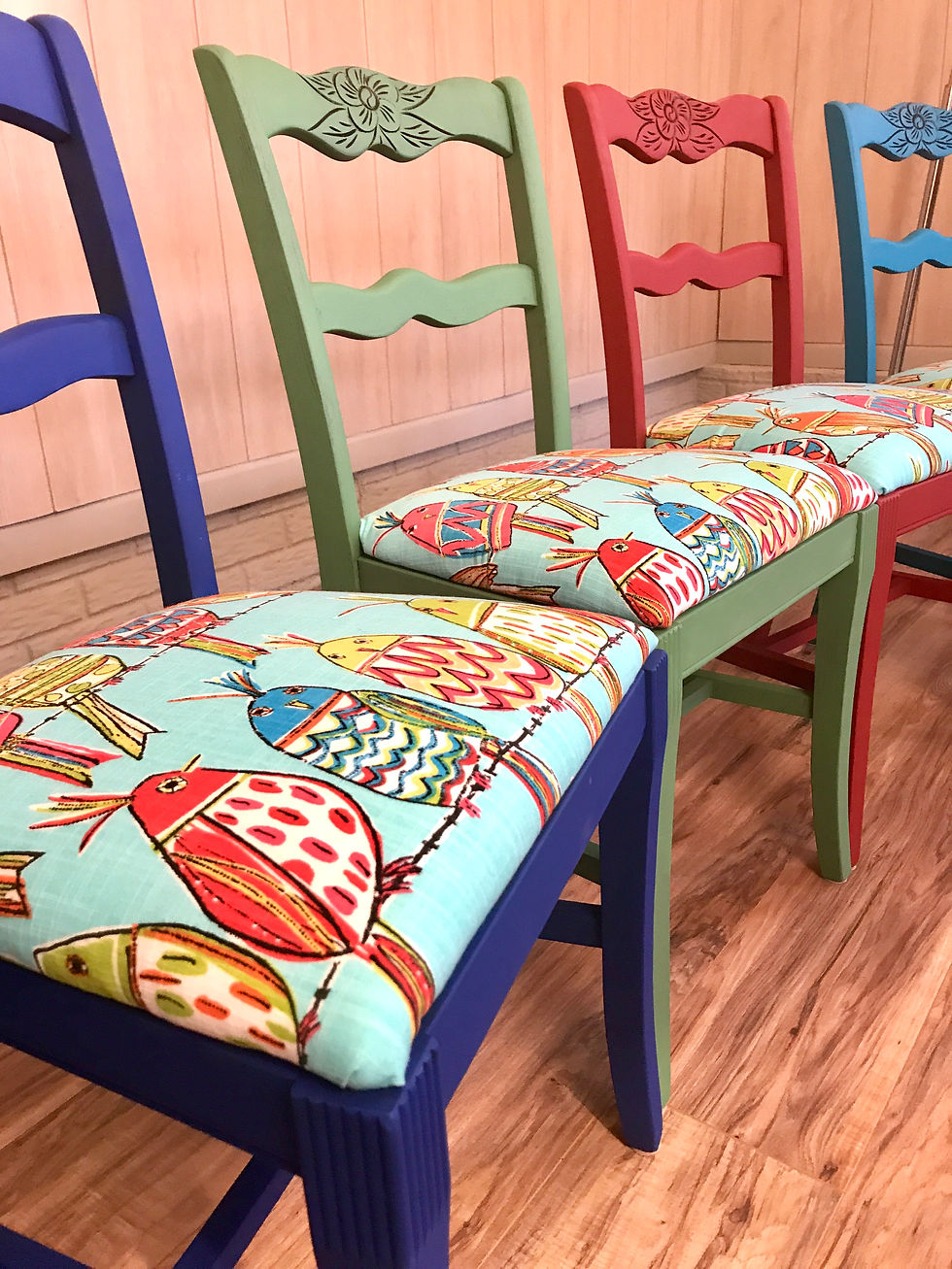 Thumbnail: Fun accent chair birds and roses - cobalt