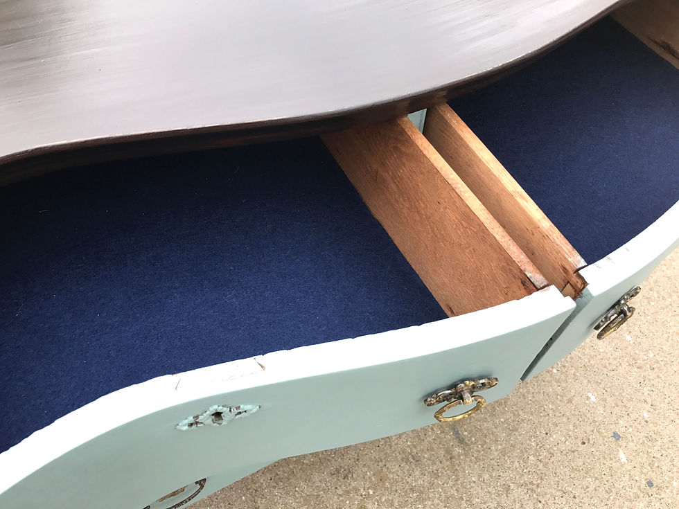 Thumbnail: Antique serpentine oak dresser in vintage duck egg