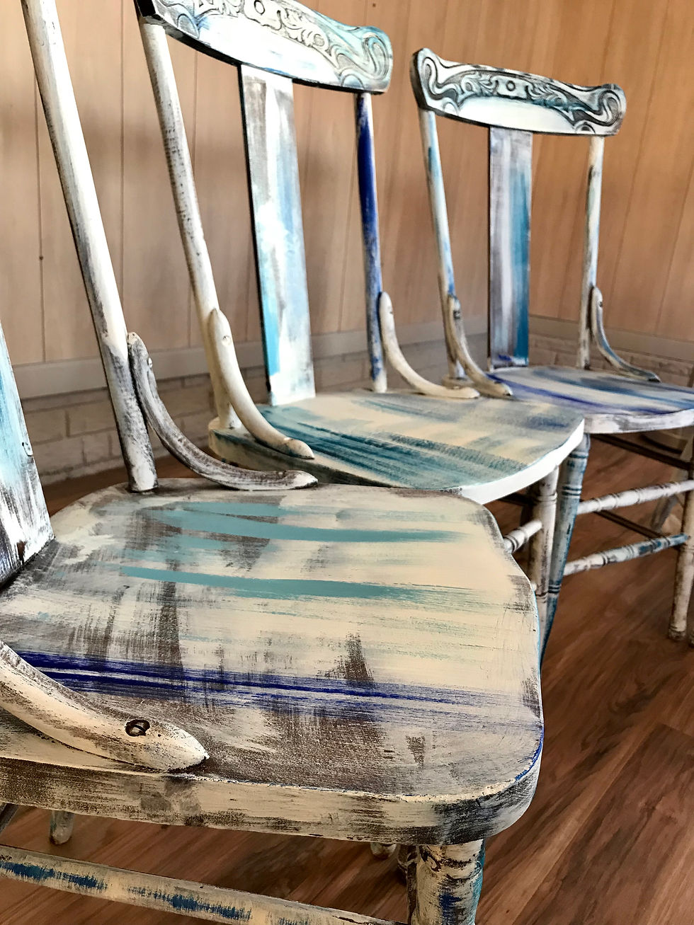 Thumbnail: Antique farmhouse chairs set of 4