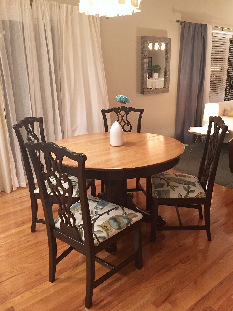 Thumbnail: Owl upholstered round table and chairs