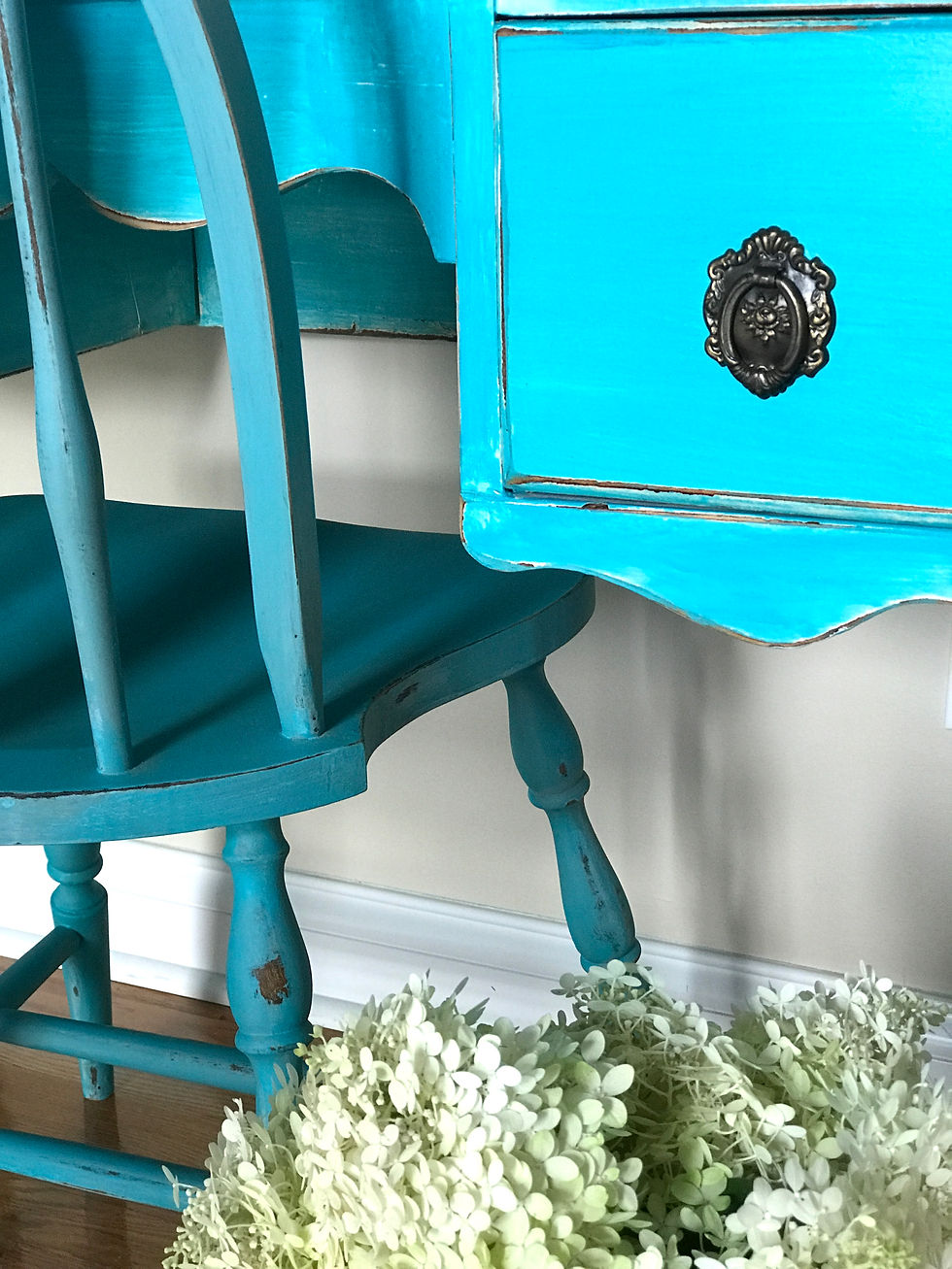 Thumbnail: Bohemian blue antique desk and chair