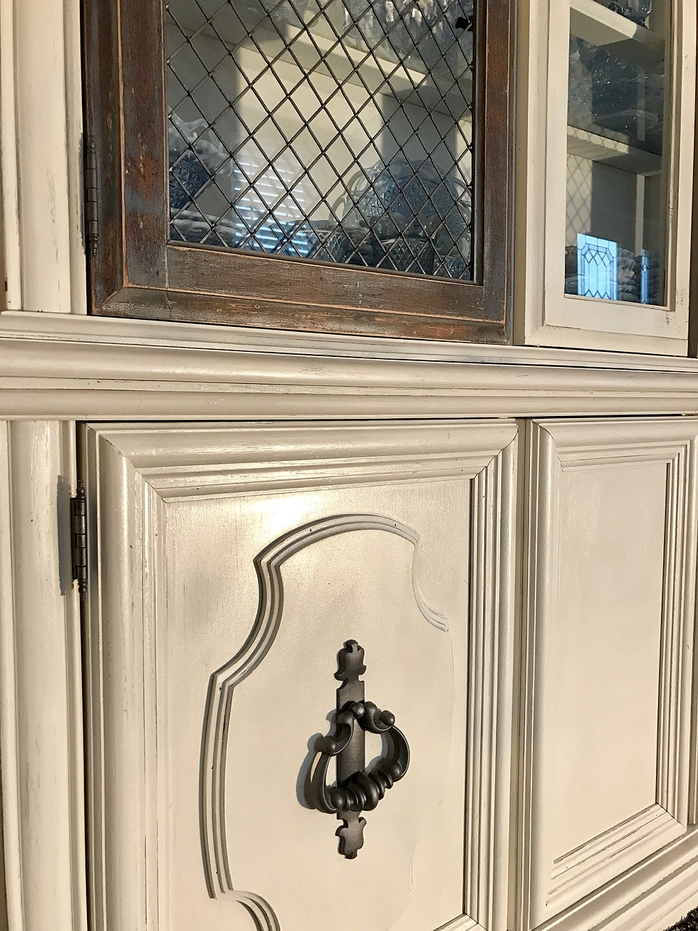 Thumbnail: Antique white solid wood hutch 
