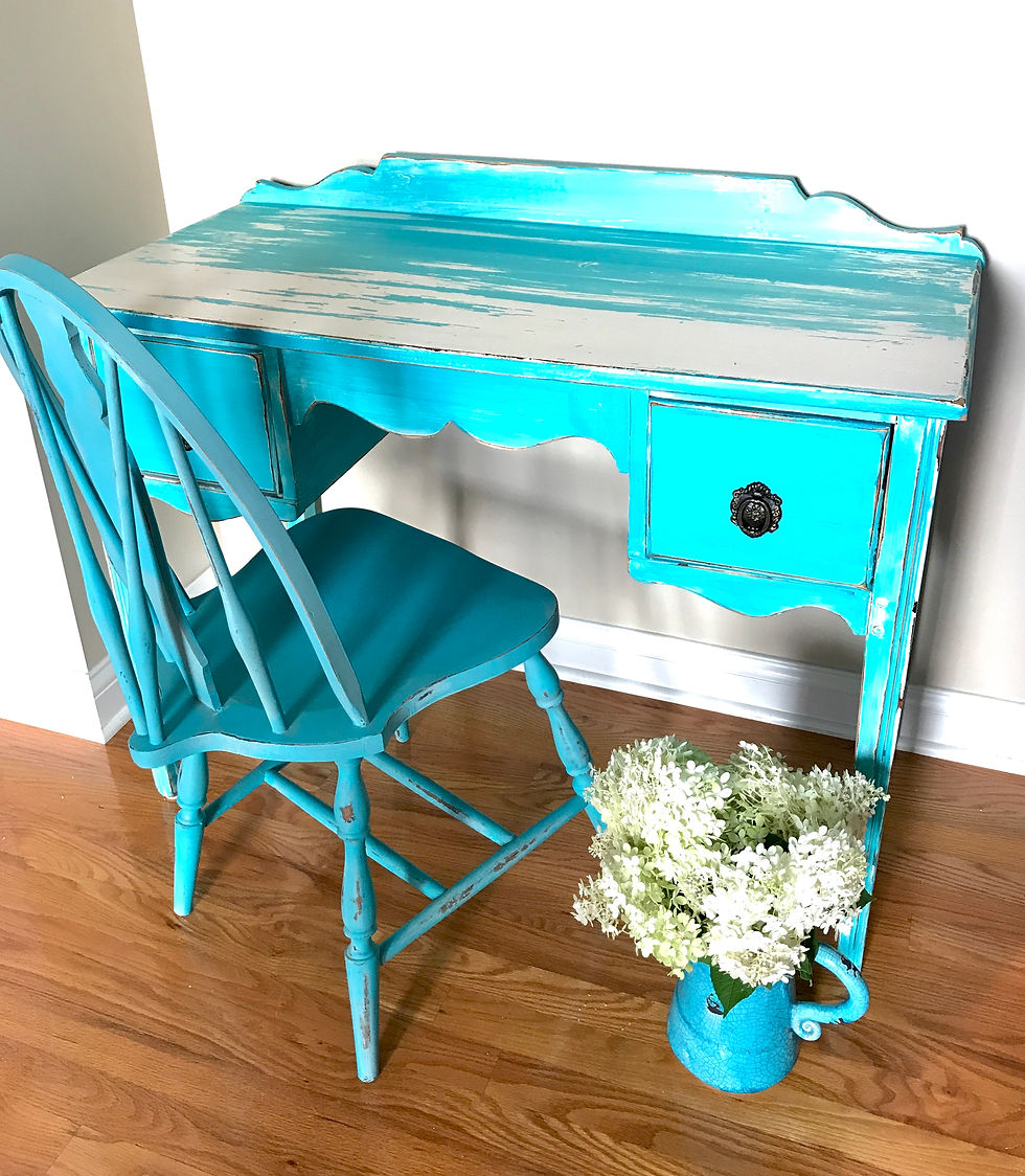 Thumbnail: Bohemian blue antique desk and chair