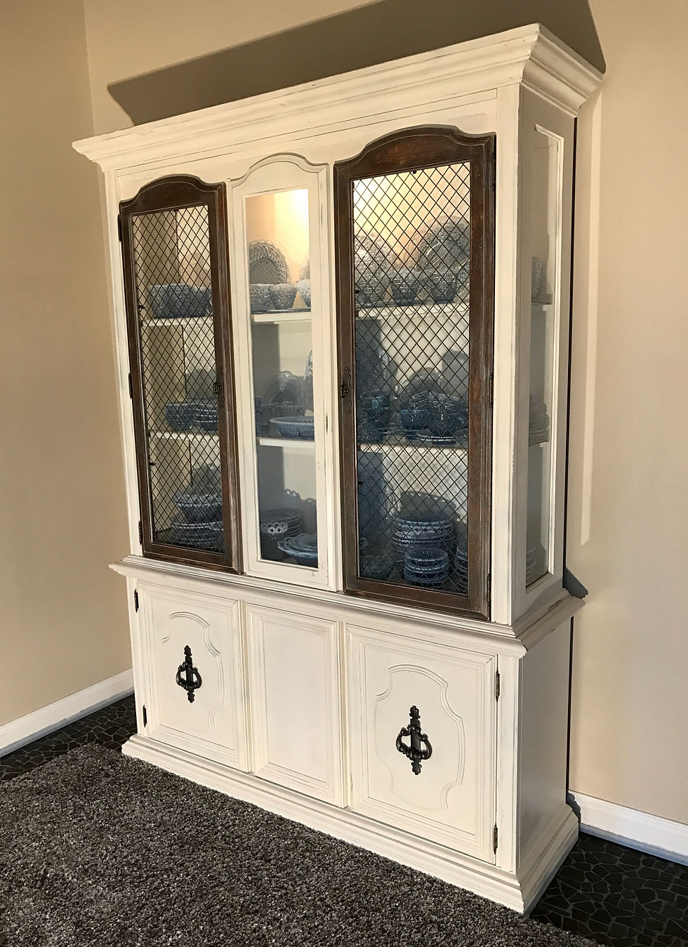 Thumbnail: Antique white solid wood hutch 