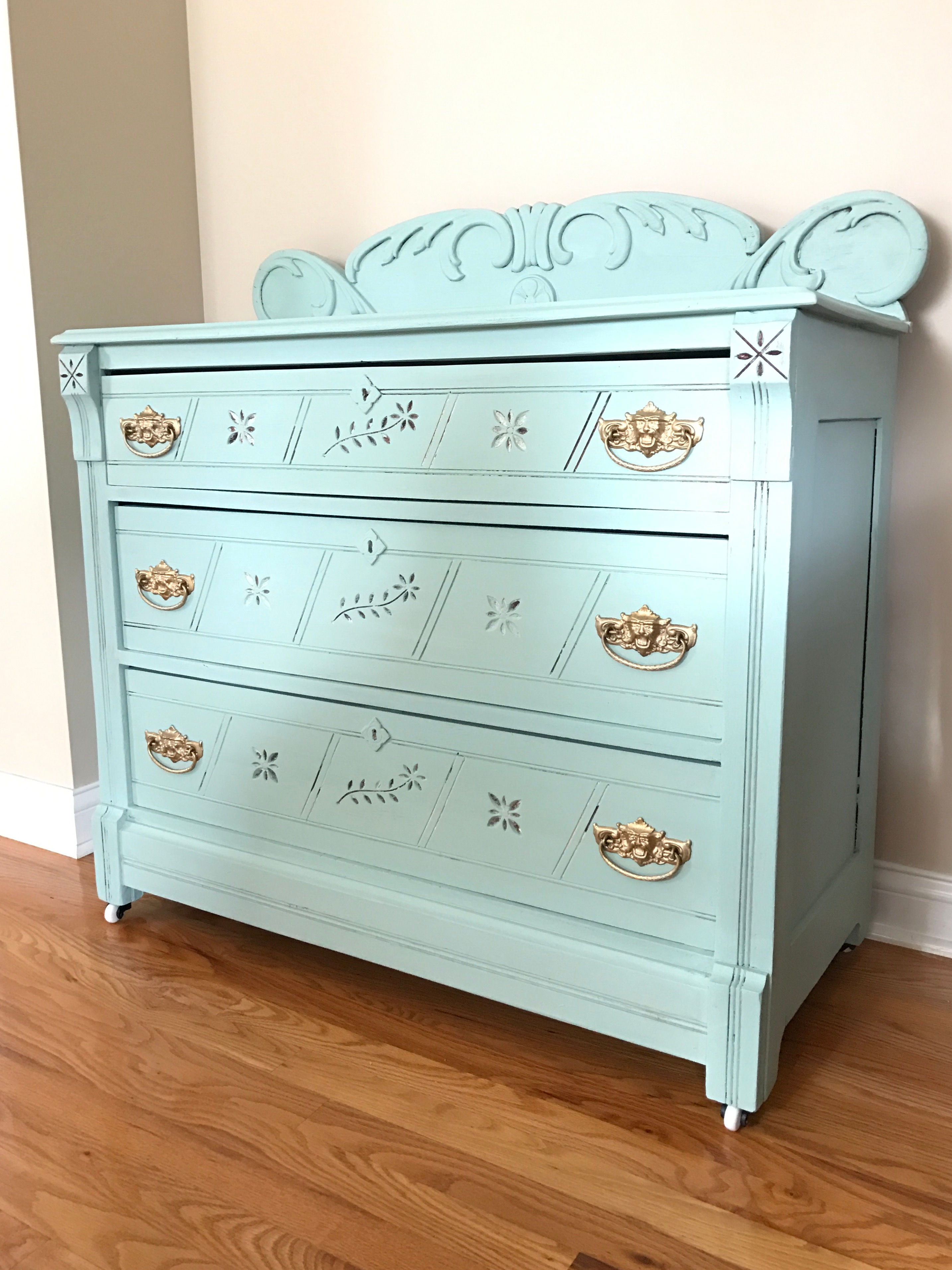 Primitive Eastlake dresser in sea glass
