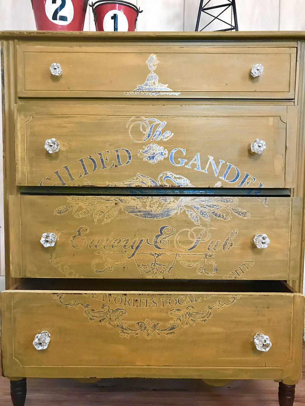 Thumbnail: Gilded Gander antique ochre tallboy