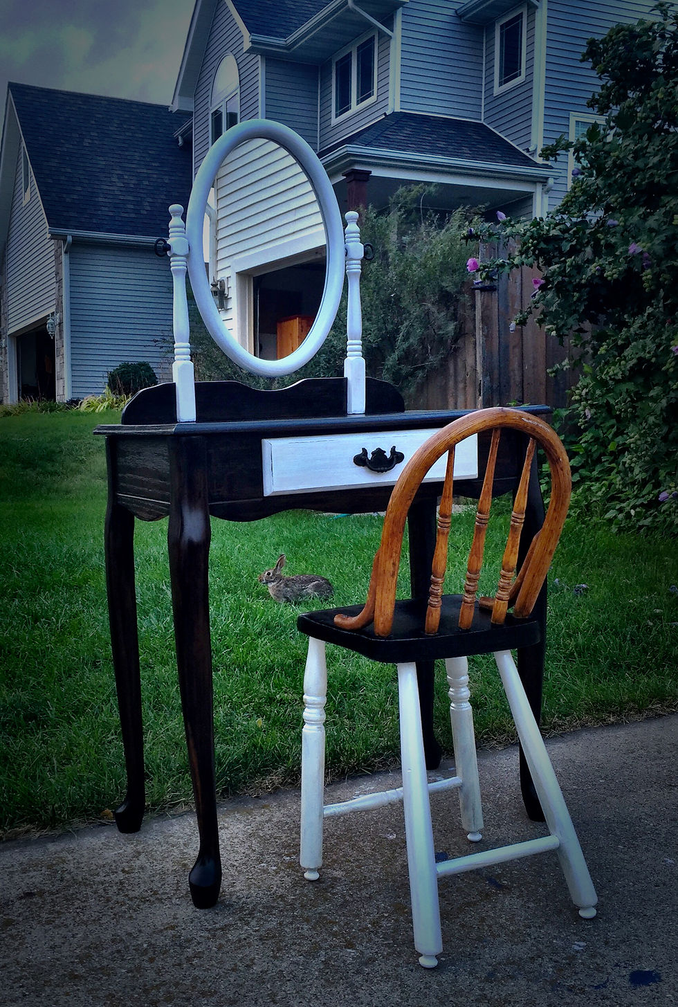Thumbnail: Child size vintage Vanity and antique stool