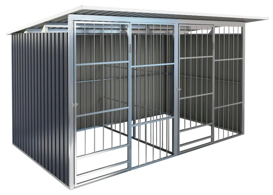 Chenil Métallique Pour Chien 9m² Façade Barreaux Gris