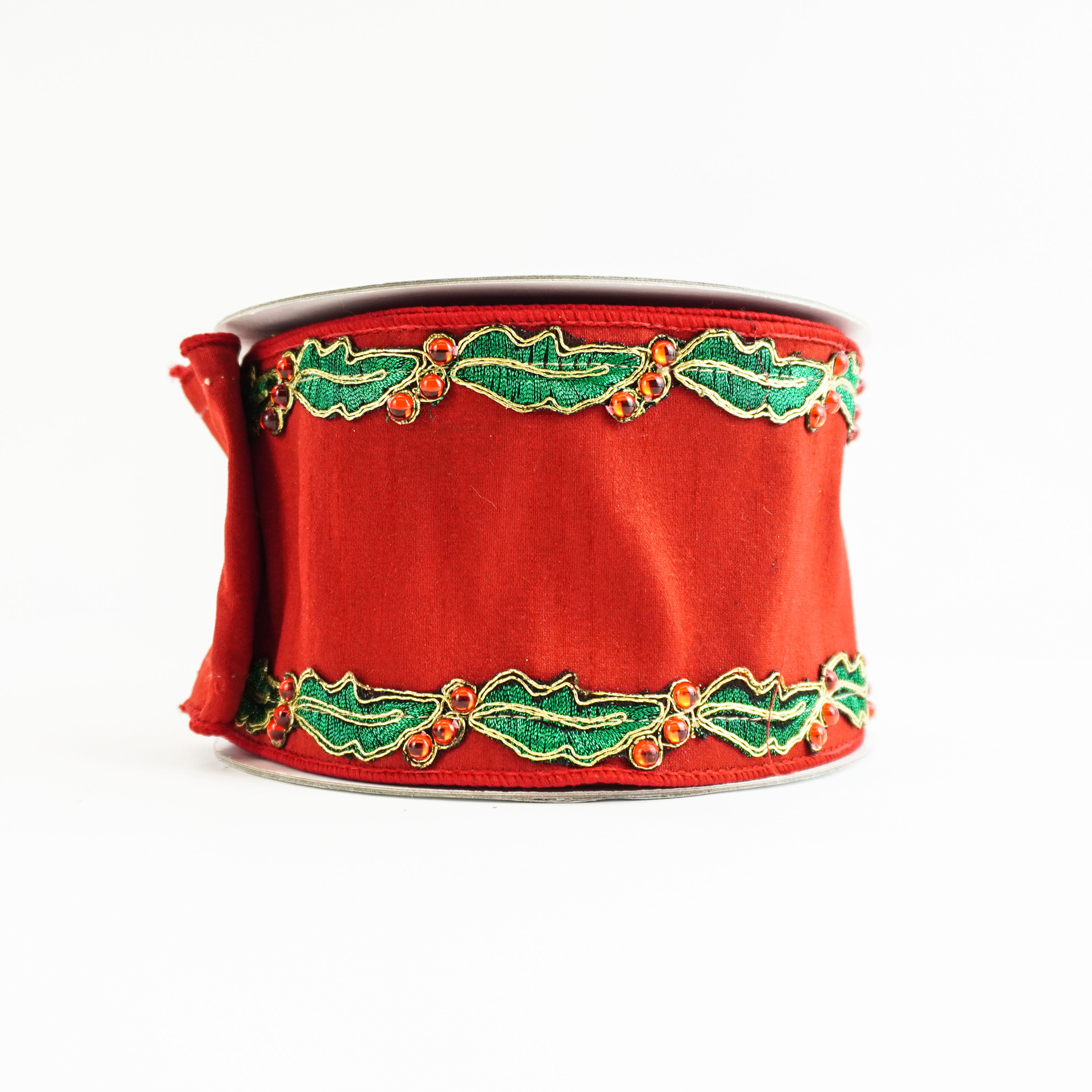 RIBBON HOLLY BORDER 4X10YDS RED