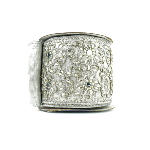 RIBBON JEWELED TRIM 4X5YDS SILVER | Craftex