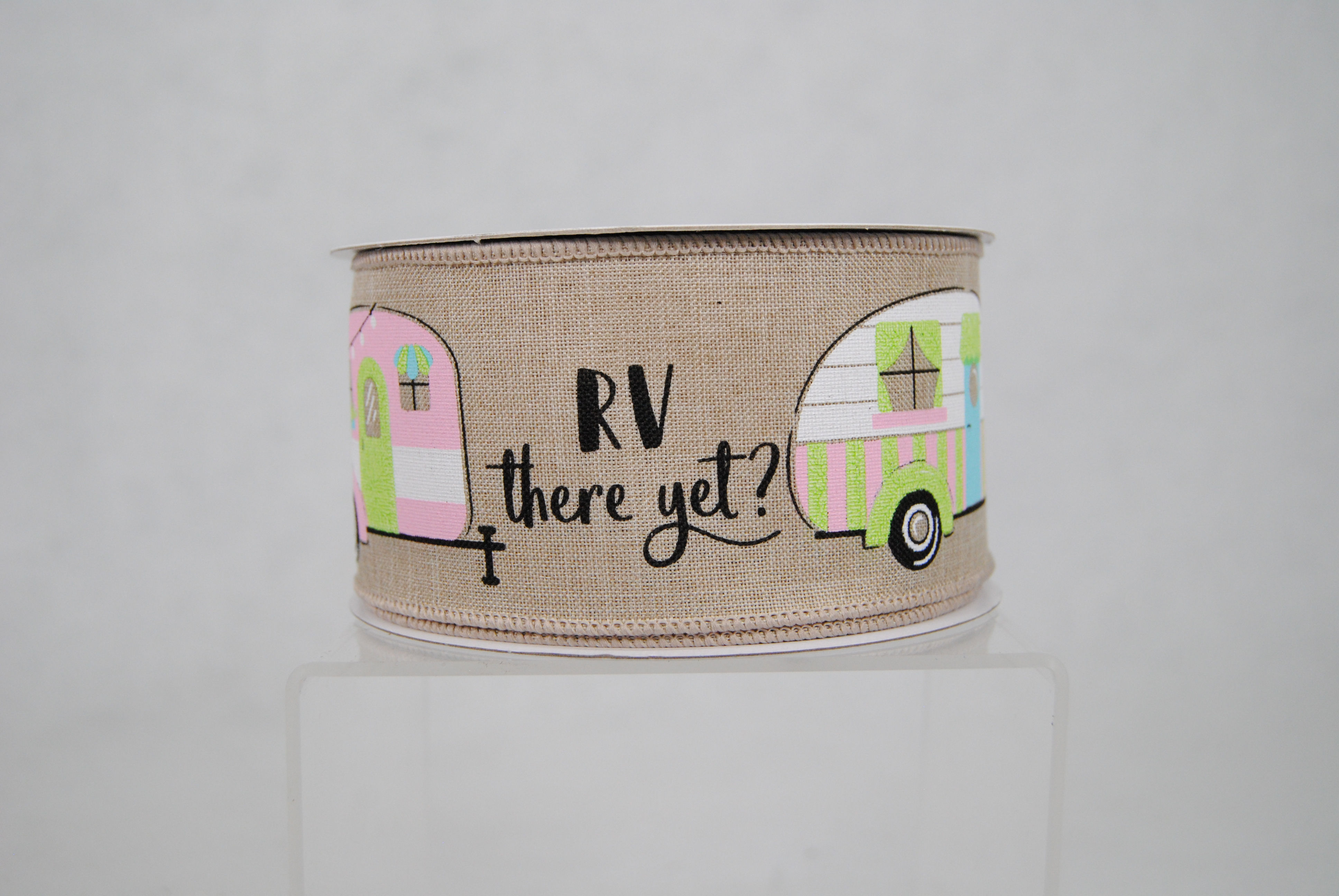 RIBBON HAPPY CAMPERS 2.5X10YDS PINK AND GREEN