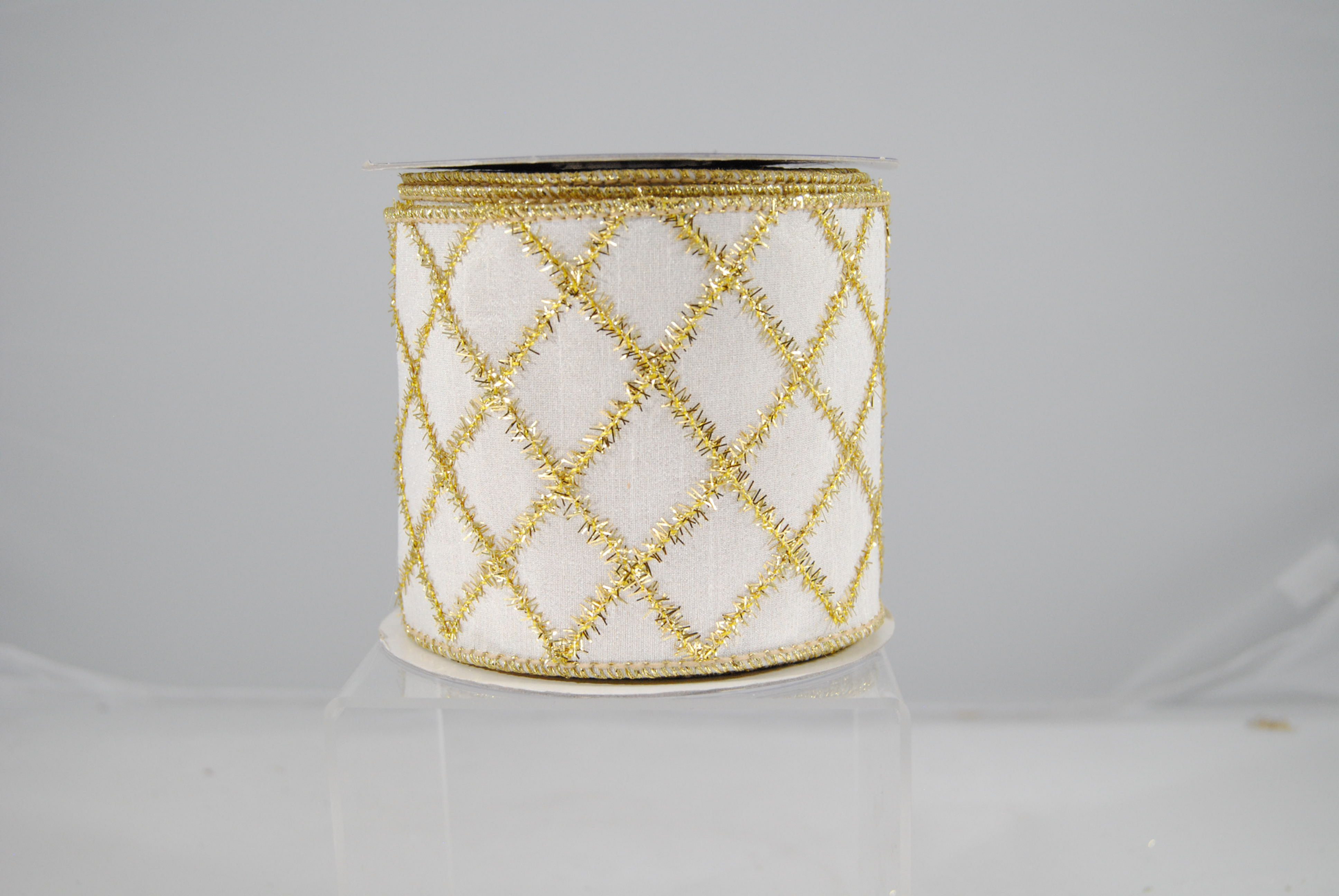RIBBON TINSEL DIAMOND 4X10 IV/GLD