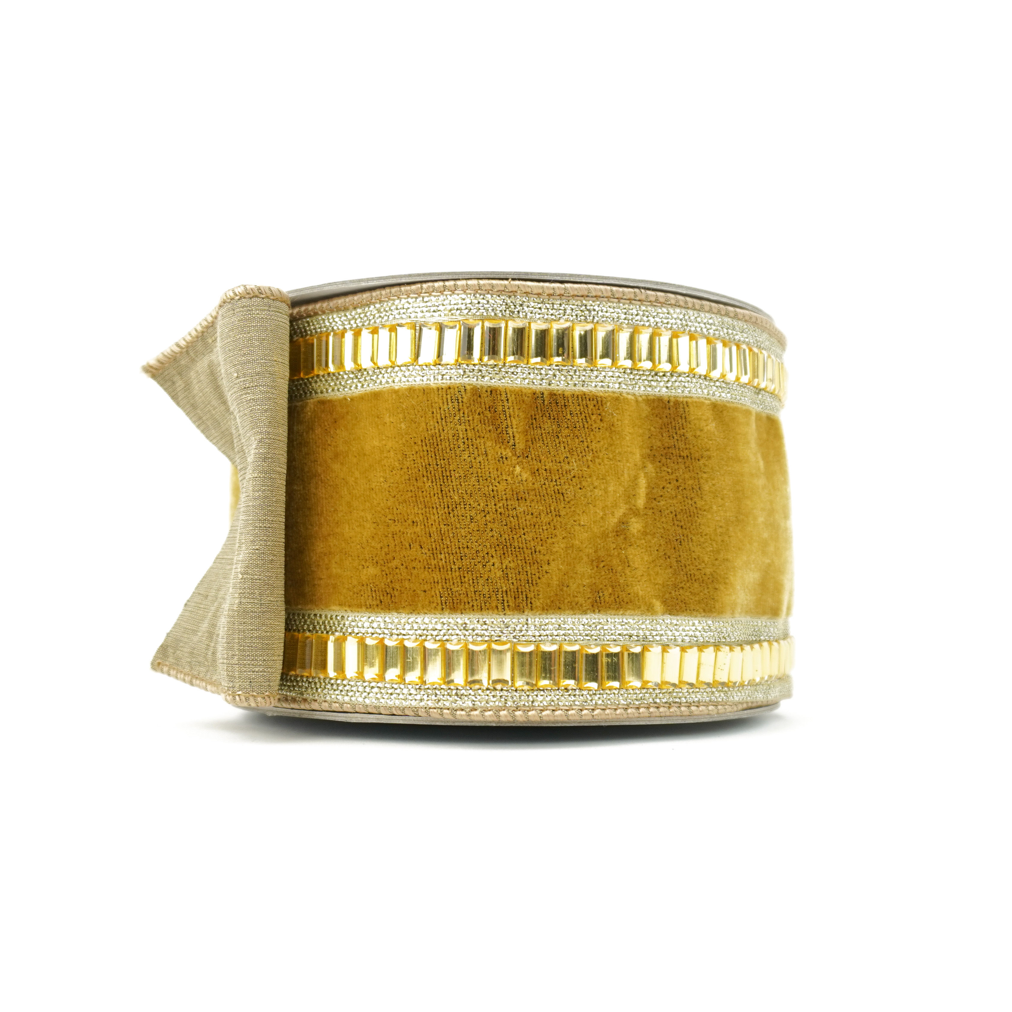 RIBBON 4" X 5YDS VELVET BAGUETTES GOLD