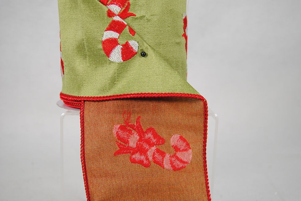 Miniatura: RIBBON EMB CANDY CANE 4X10YDS GREEN AND RED