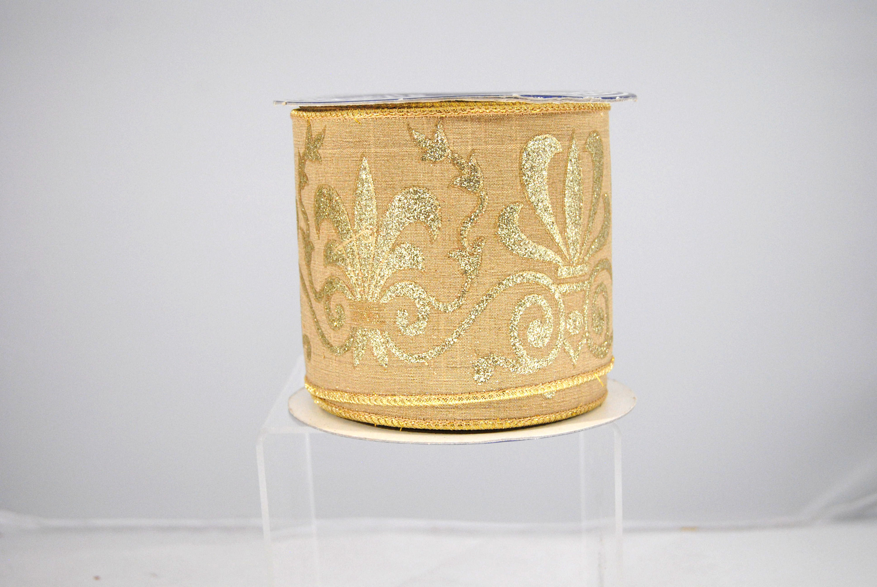 RIBBON GLITTER FLEUR DE LIS 4X10YDS SAG