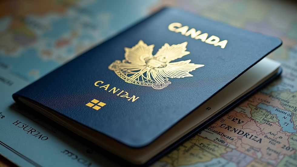 Close-up view of Canadian passport with visa stamp