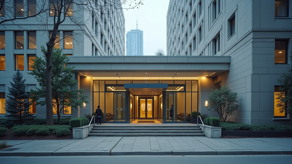 Eye-level view of a Canadian immigration office building