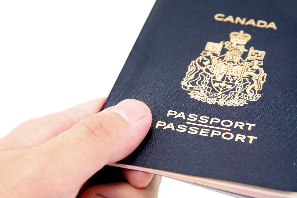 Close-up view of Canadian passport and travel documents
