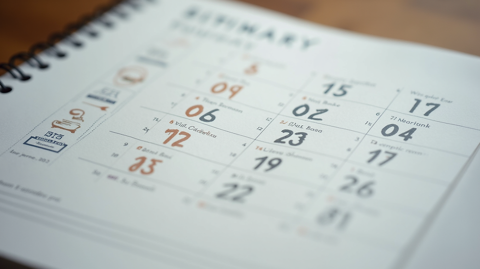 Eye-level view of a calendar with marked travel dates