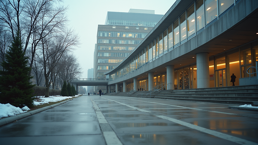 Eye-level view of Canadian immigration office building