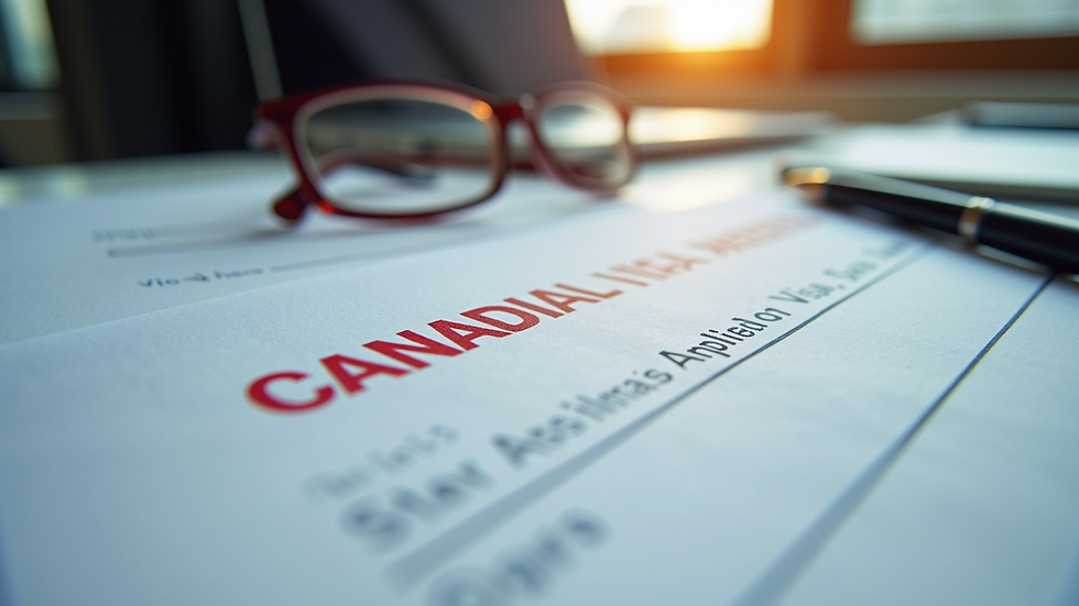 Eye-level view of Canadian visa application form on a desk