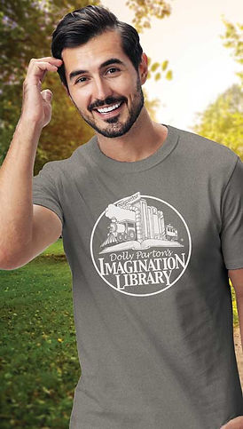guy in Dolly Parton's Imagination Library shirt
