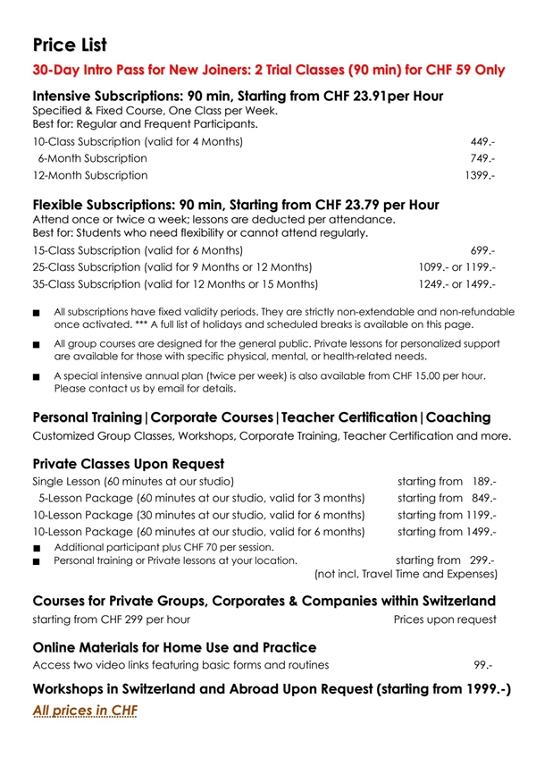 Bright Crane Tai Chi Zurich - Preise: www.brightcrane.ch