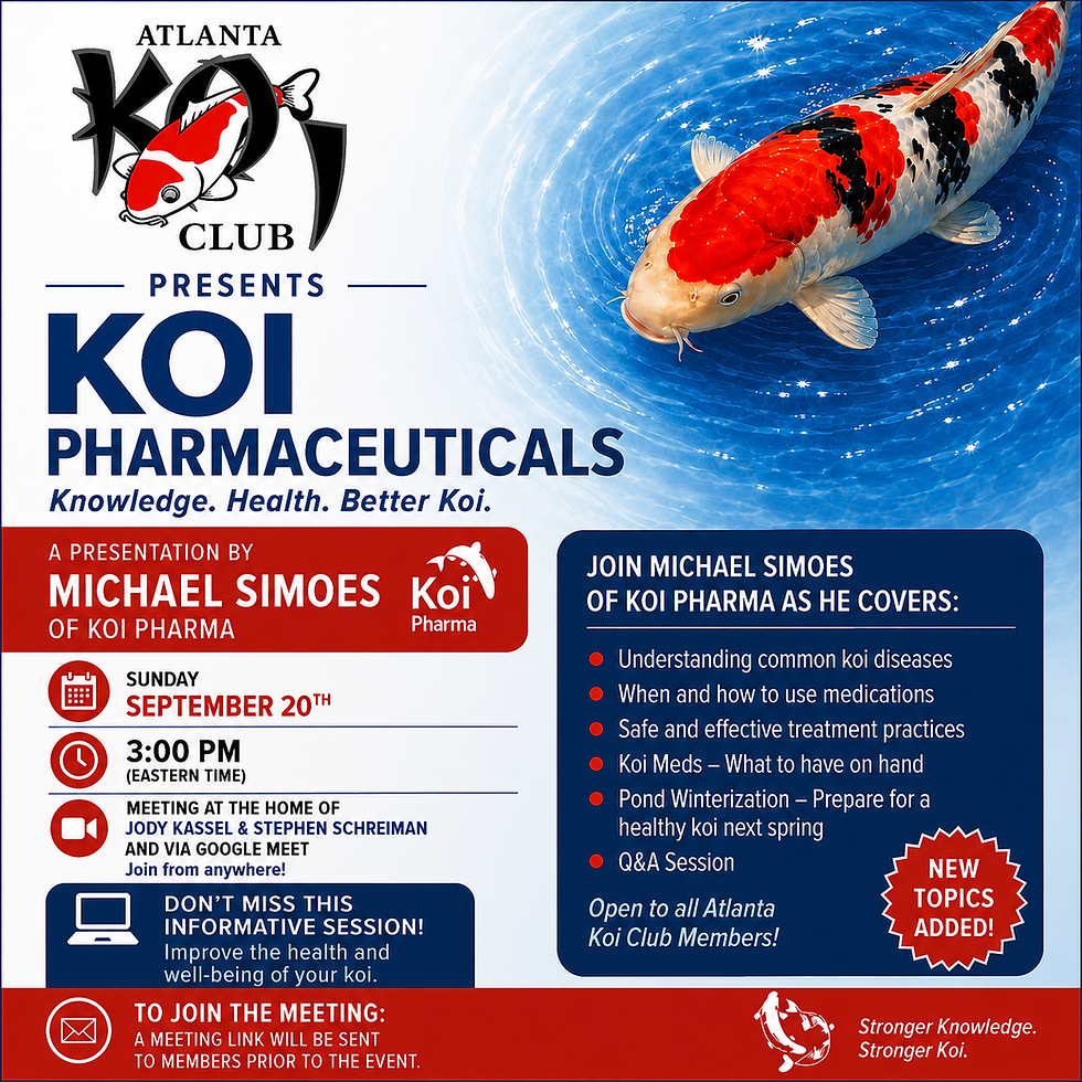 September Monthly Meeting - A Presentation by Michael Simoes of Koi Pharma on Pond Winterization and Koi Meds