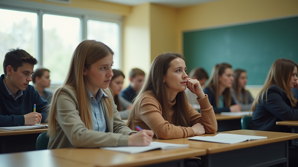 Eye-level view of a classroom filled with engaged students