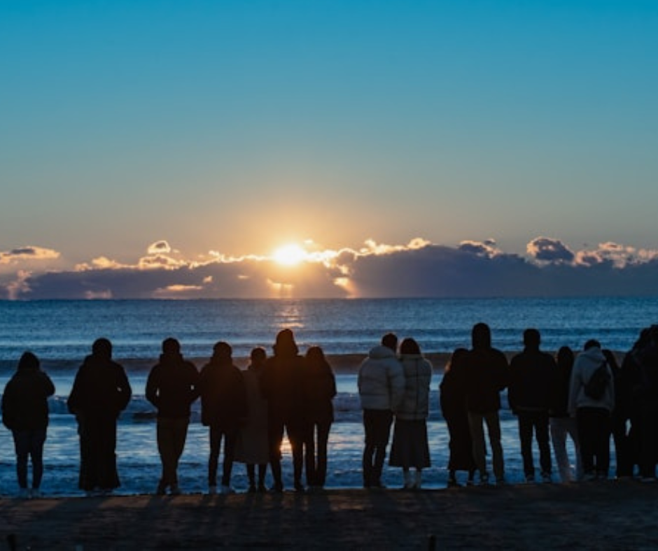 a-gathering-of-people-watching-the-sunset in-Japan