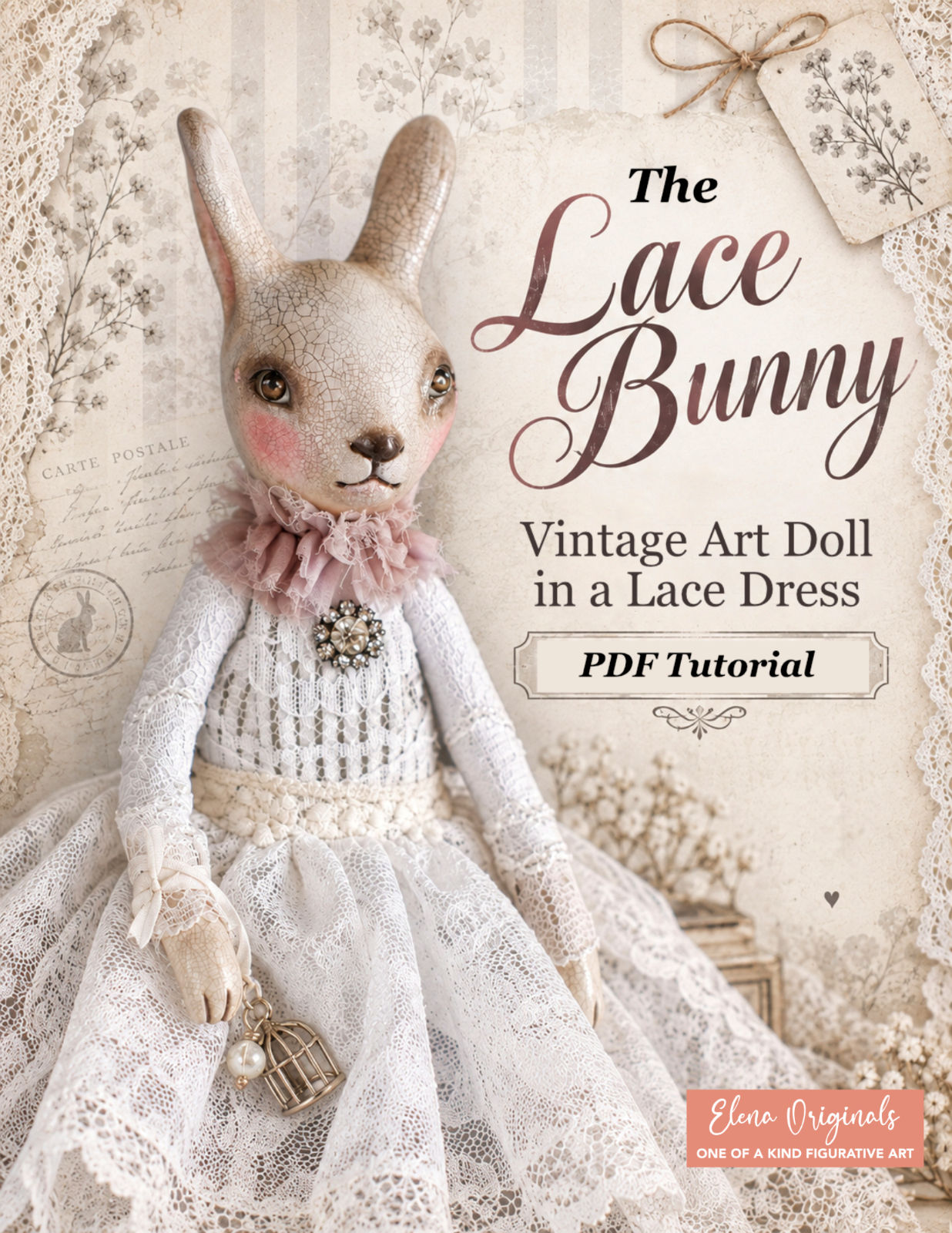 Lace Bunny PDF Tutorial | Vintage Rabbit Art Doll | Intro Price