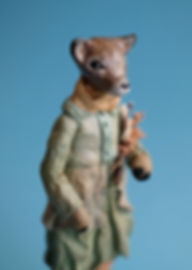 Spun Cotton figurine - Deer in a Green Dress, lg, a one of a kind miniature figu