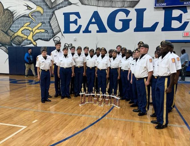 Members of the Airport drill team pose after the competition.