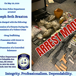 The Irmo Police Department arrested Joseph Seth Braxton