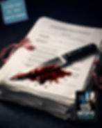 a bloody knife on legal papers