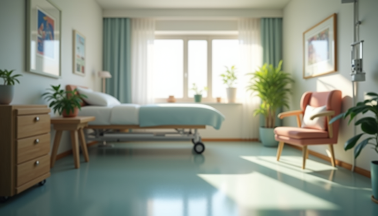 Close-up of a rehabilitation therapy room with equipment and natural light