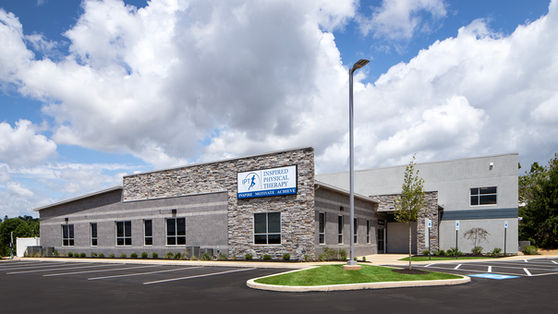 Inspired Physical Therapy. Commercial. Healthcare. New construction. Stone. Concrete block. CMU. New facility. Design-build. Site design.