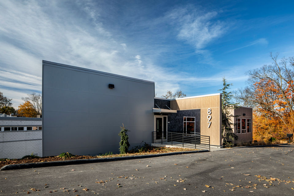 897 Poplar Church Road. Interior renovation. Exterior facade renovation. Commercial. Medical office. Nichiha. Concrete. Wood. 