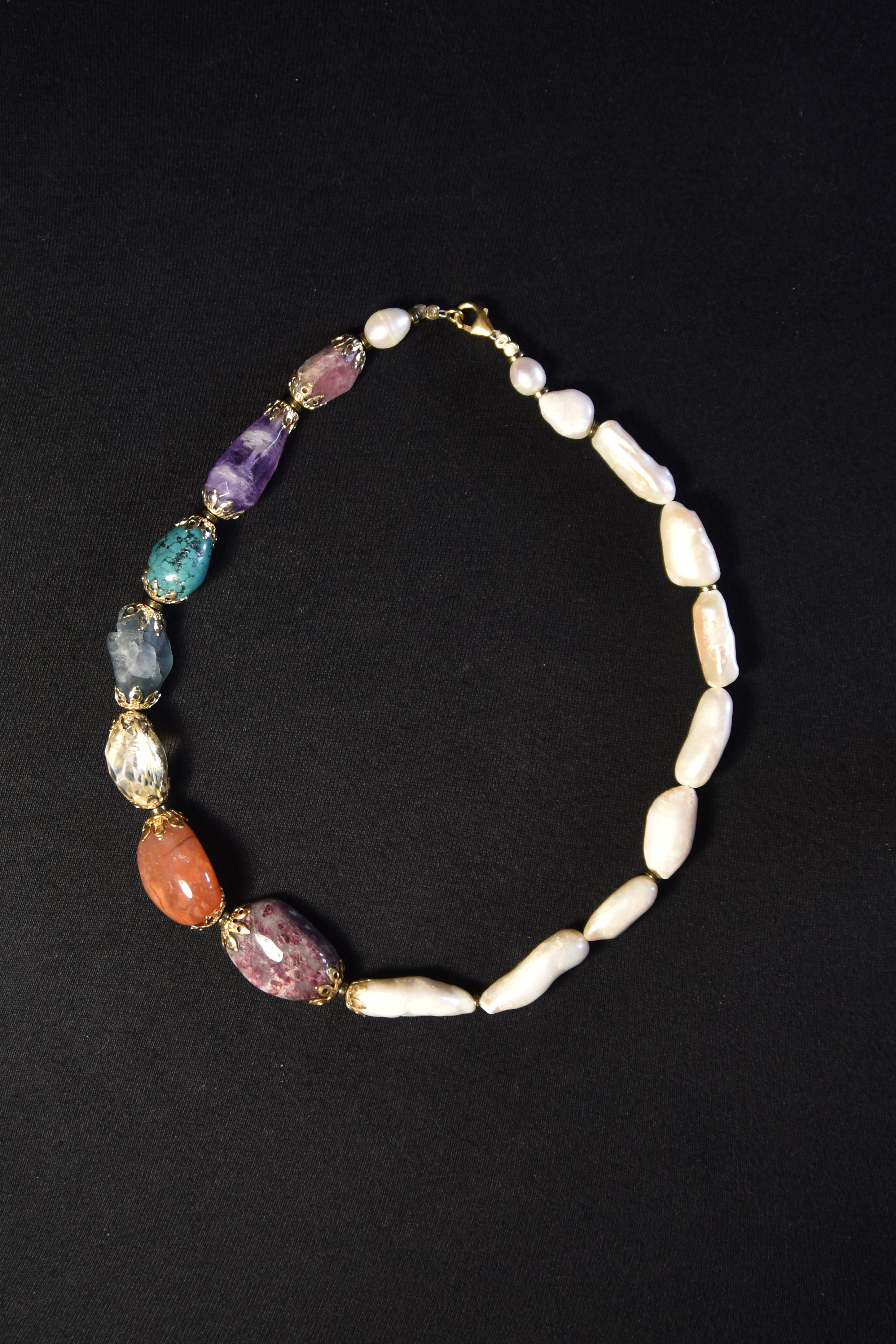 Pearl, ruby, carnelian,citrine,fluorite, turquoise, ametrine &pink tourmaline