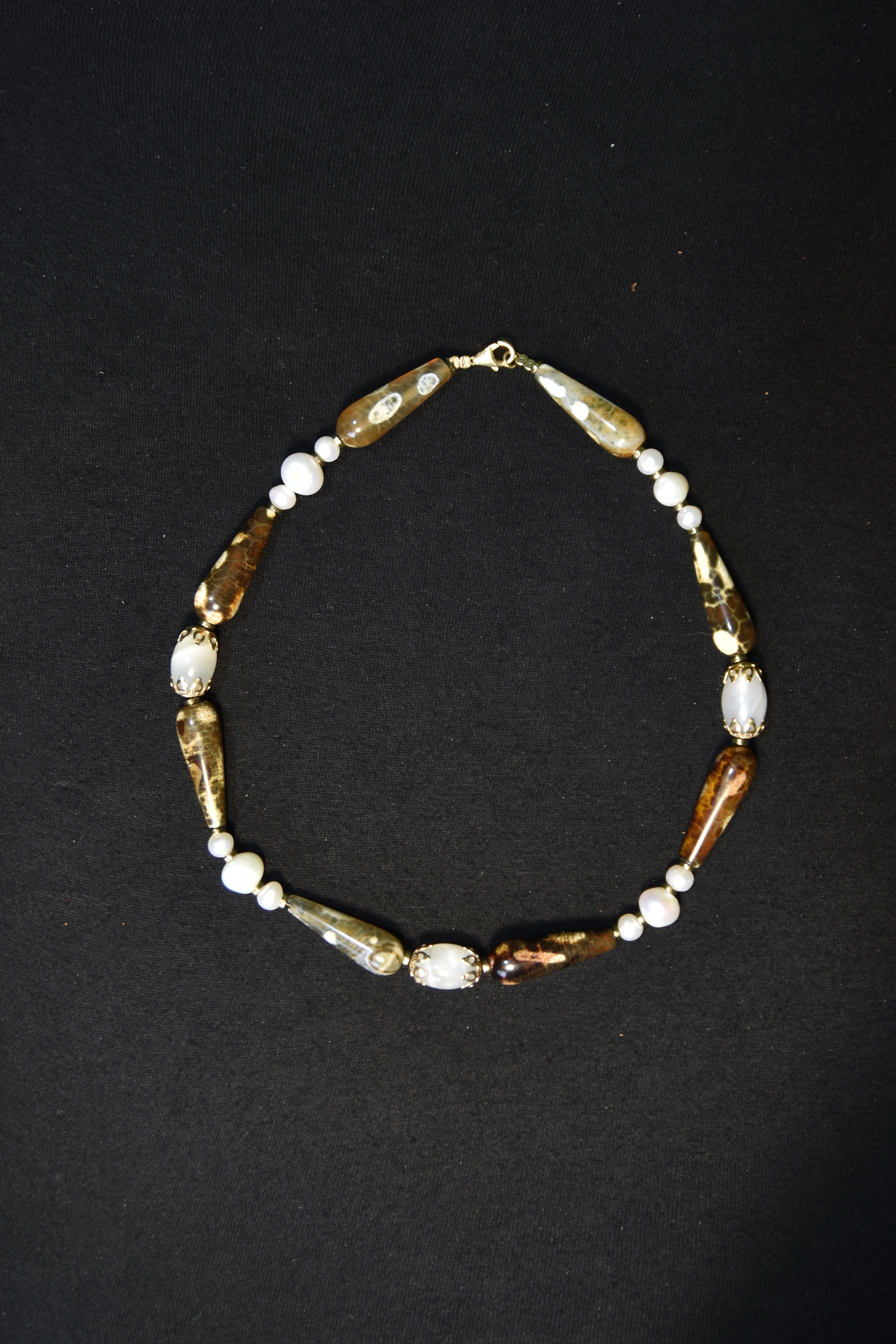Moonstone, Madagascar Agate and Pearl choker