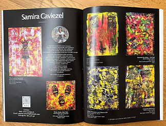Magazin-Doppelseite mit Vorstellung der Kunst von Samira Caviezel (SC Art GR)