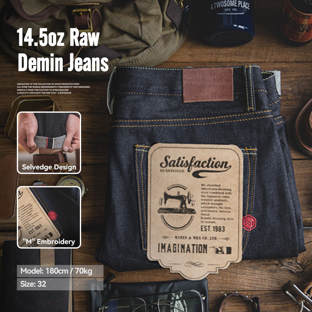 Men’s Dark Wash Relaxed Fit Jeans – Turn-Up Hem Denim
