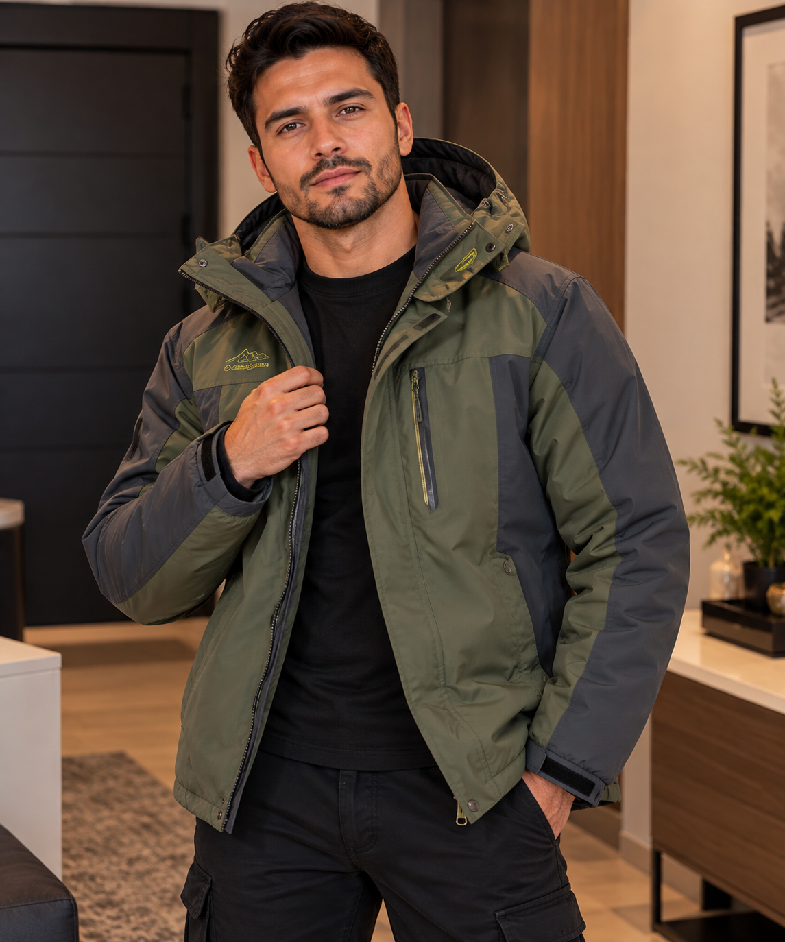 Men’s Hooded Outdoor Jacket – Warm Fleece-Lined Winter Coat