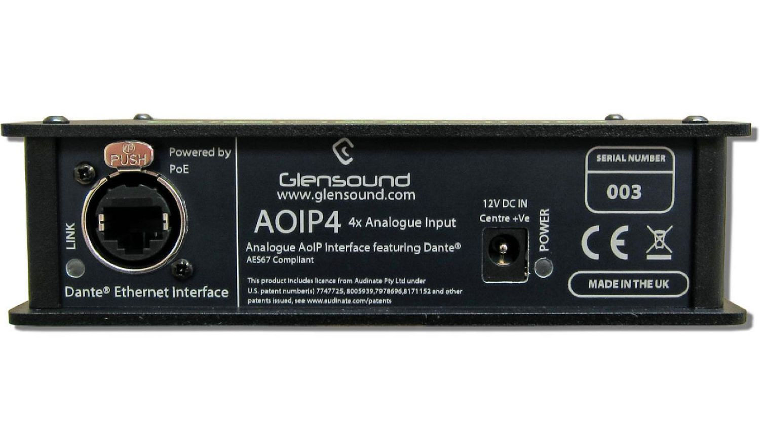 Glensound AoIP4I - 4 路類比音訊轉 Dante 網路音訊轉換器