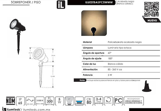 LUMINARIO LED TIPO ESTACA ILUESTBASPC5WWW MARCA ILUMILEDS.