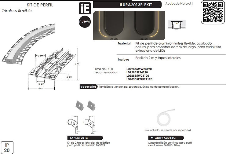 PERFIL DE ALUMINIO ILUPA2013FLEKIT MARCA ILUMILEDS