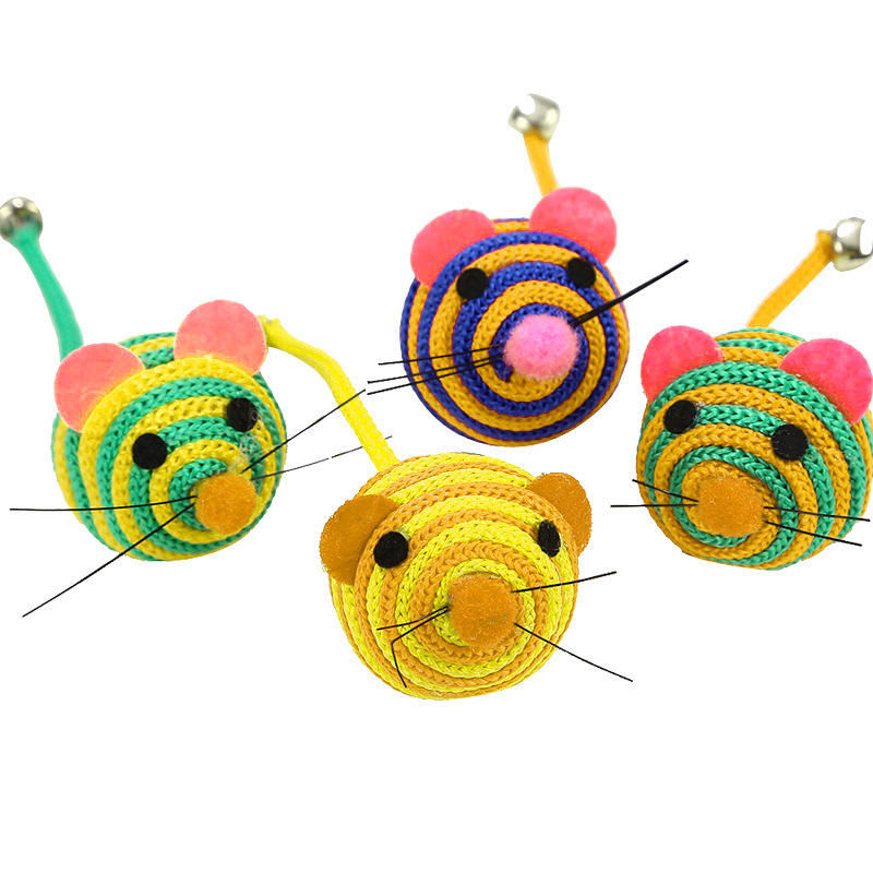 Miniatura: 3/5/7pc Pet Cat Toy Stripe Nylon Rope Round Ball Mouse with Bell Pet Cat Chew To