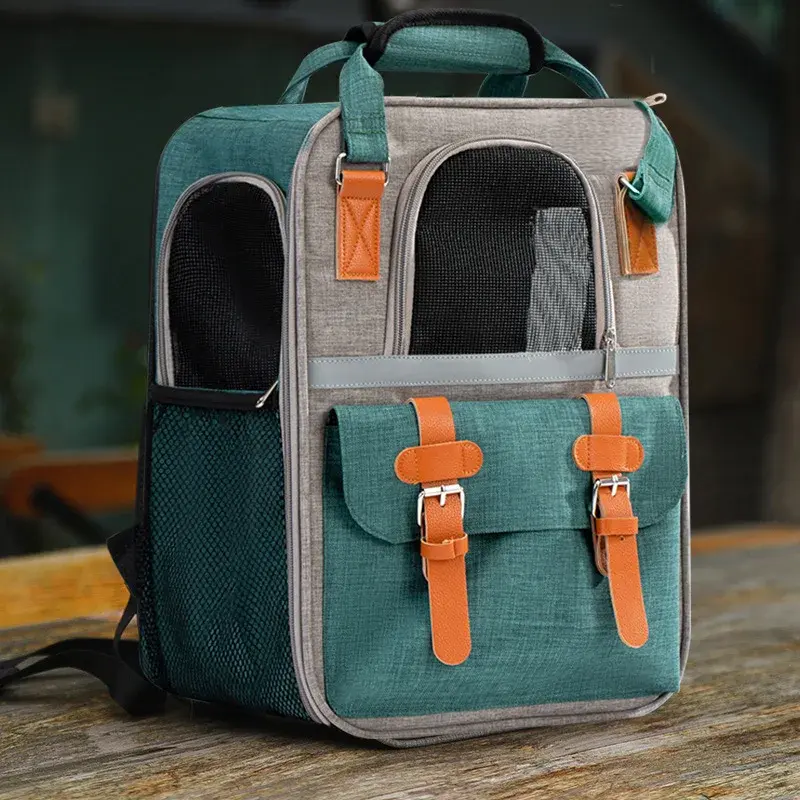 Miniatura: Mochila Portátil para Gatos e Cães com Tela Respirável, Dobrável, Grande 