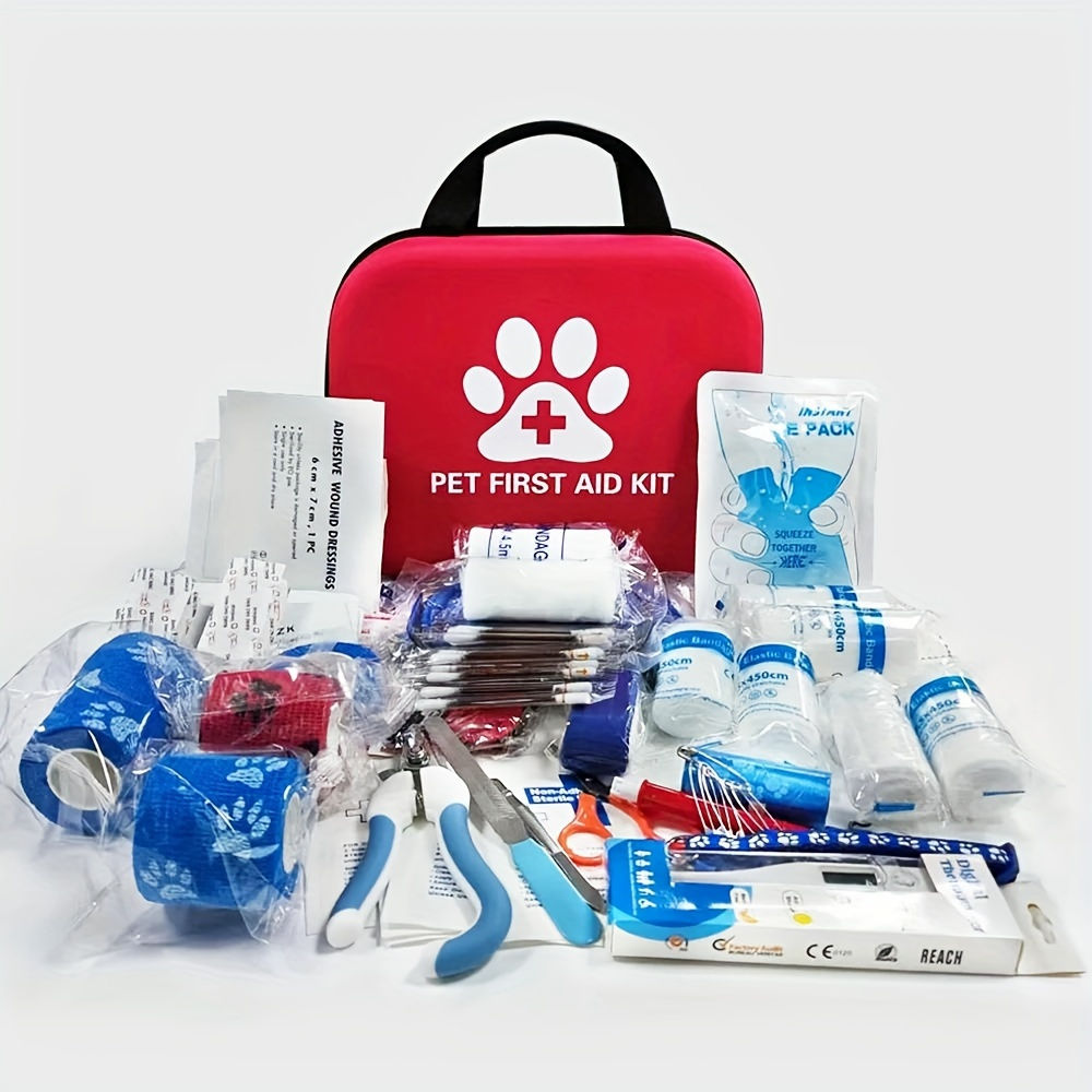 Pet First Aid Kit: Contains emergency supplies and an emergency blanket, suitabl